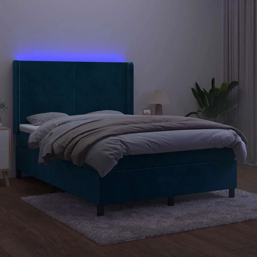 Sommier à lattes de lit matelas et LED Bleu foncé 140x200 cm - 4