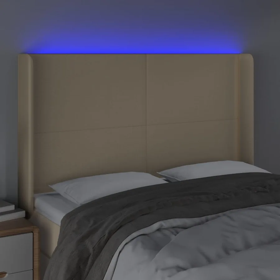 Tête de lit à LED Crème 147x16x118/128 cm Tissu - 4