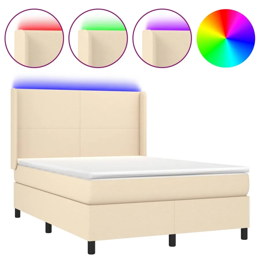 Sommier à lattes de lit matelas et LED Crème 140x200 cm Tissu - 2