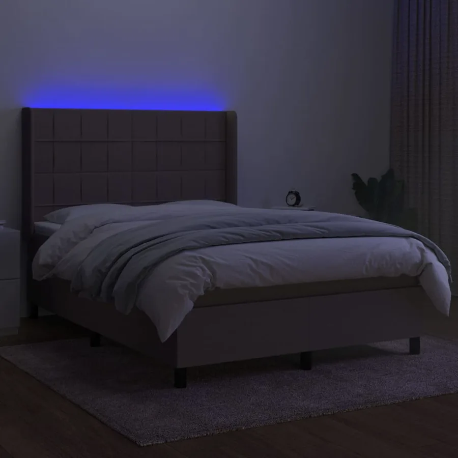 Sommier à lattes de lit matelas et LED Taupe 140x200 cm Tissu - 3