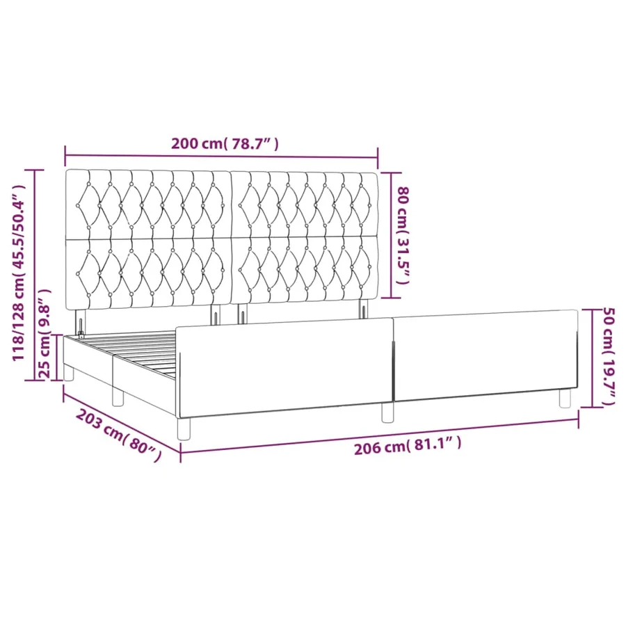 Cadre de lit sans matelas gris clair 200x200 cm velours - 14