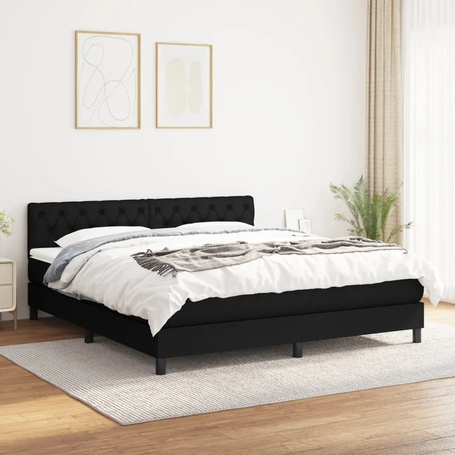 Sommier à lattes de lit avec matelas Noir 160x200 cm Tissu
