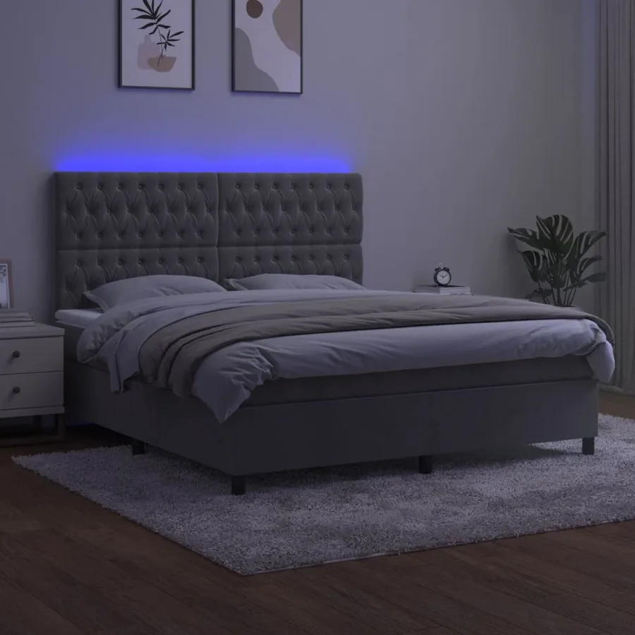 Sommier à lattes de lit matelas et LED Gris clair 160x200 cm - 4