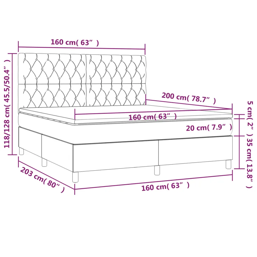 Sommier à lattes de lit matelas et LED Gris clair 160x200 cm - 8