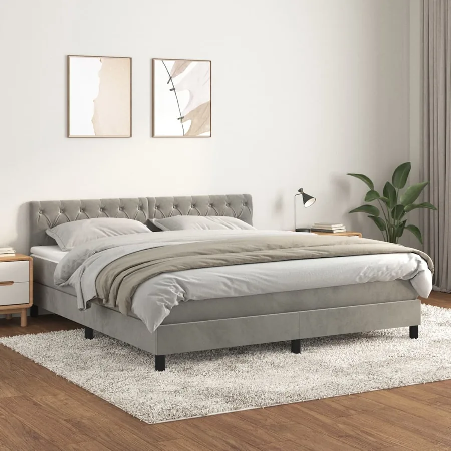 Sommier à lattes de lit et matelas Gris clair 160x200cm Velours