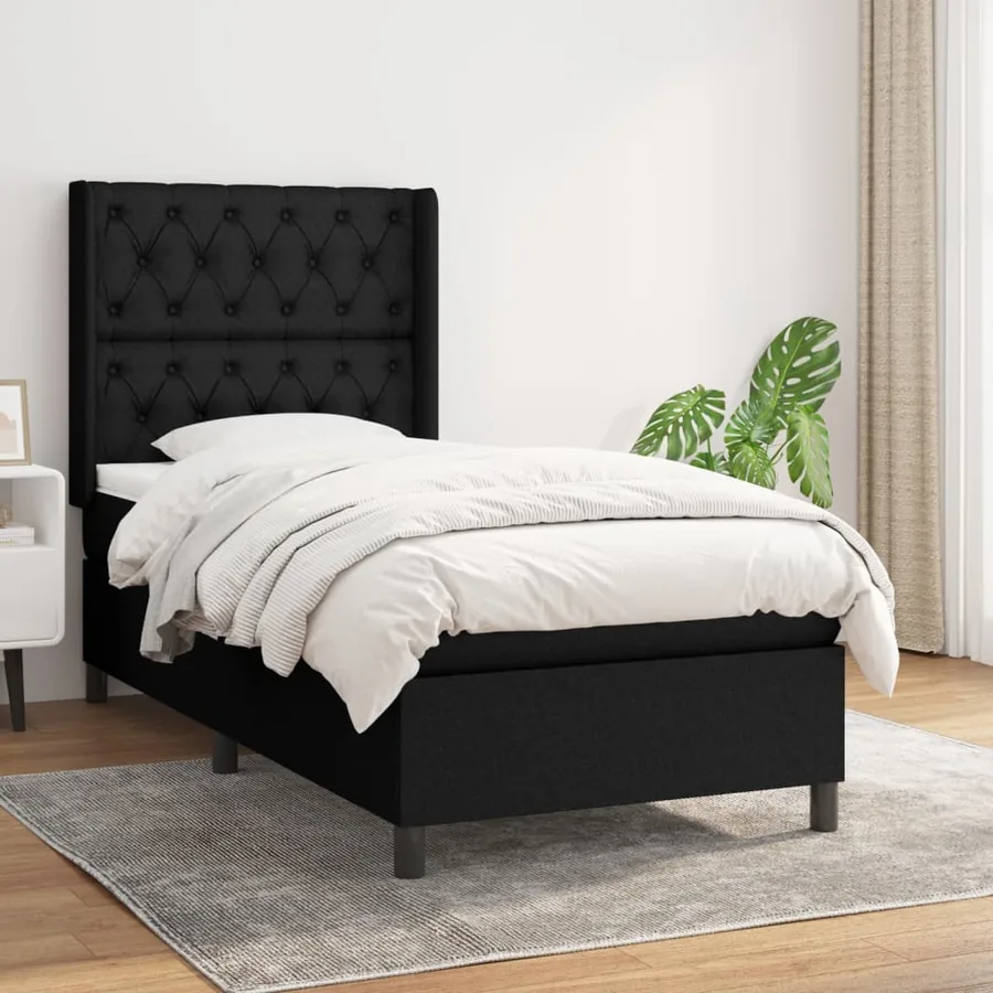 Sommier à lattes de lit et matelas Noir 80x200 cm Tissu