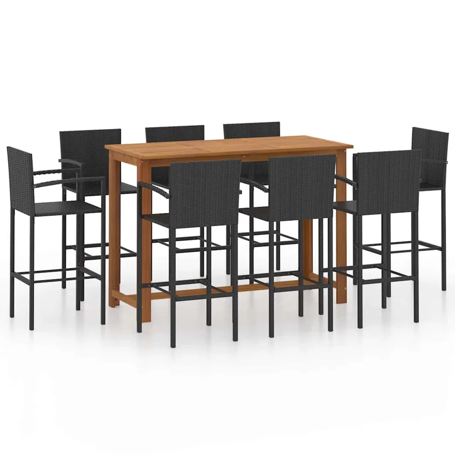 Ensemble de bar de jardin 9 pcs noir - 2