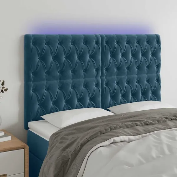 Tête de lit à LED Bleu foncé 144x7x118/128 cm Velours