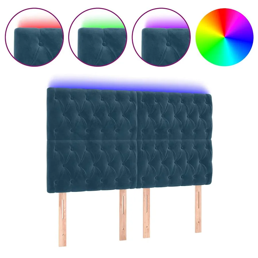 Tête de lit à LED Bleu foncé 144x7x118/128 cm Velours - 2
