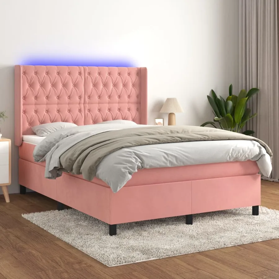 Sommier à lattes de lit matelas et LED Rose 140x190 cm Velours