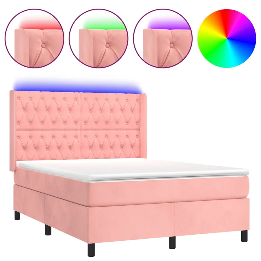 Sommier à lattes de lit matelas et LED Rose 140x190 cm Velours - 2