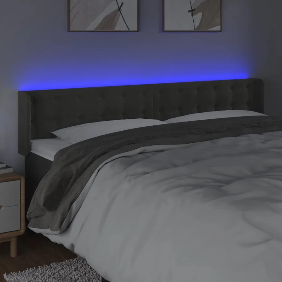 Tête de lit à LED Gris foncé 183x16x78/88 cm Velours - 4