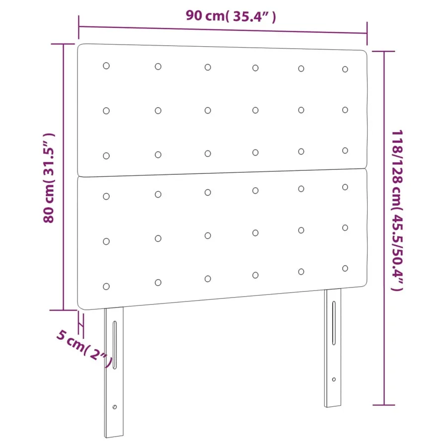 Tête de lit à LED Rose 90x5x118/128 cm Velours - 6