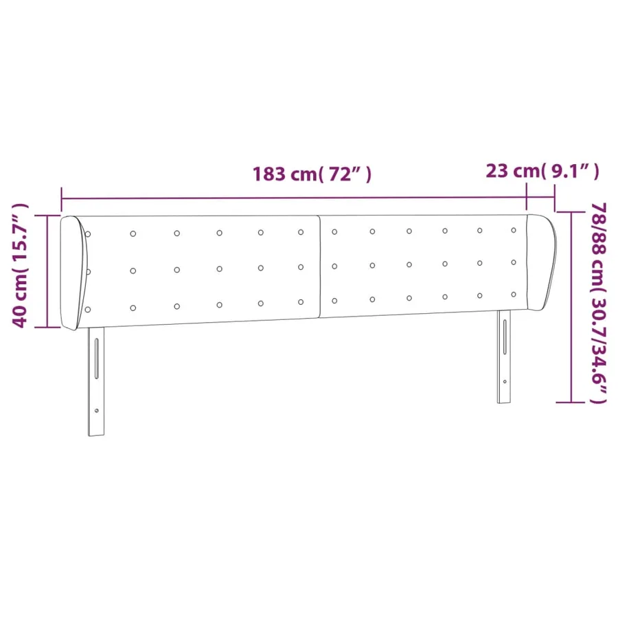 Tête de lit avec oreilles Gris clair 183x23x78/88 cm Velours - 9