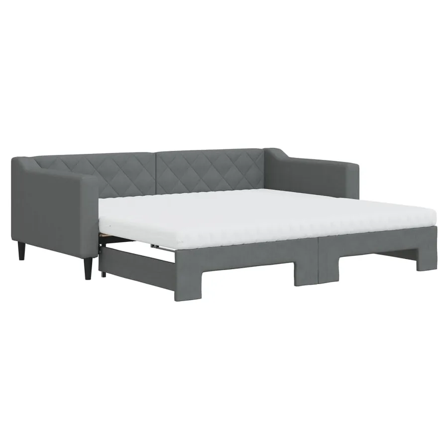 Lit de jour avec gigogne et matelas gris foncé 90x190 cm tissu - 2
