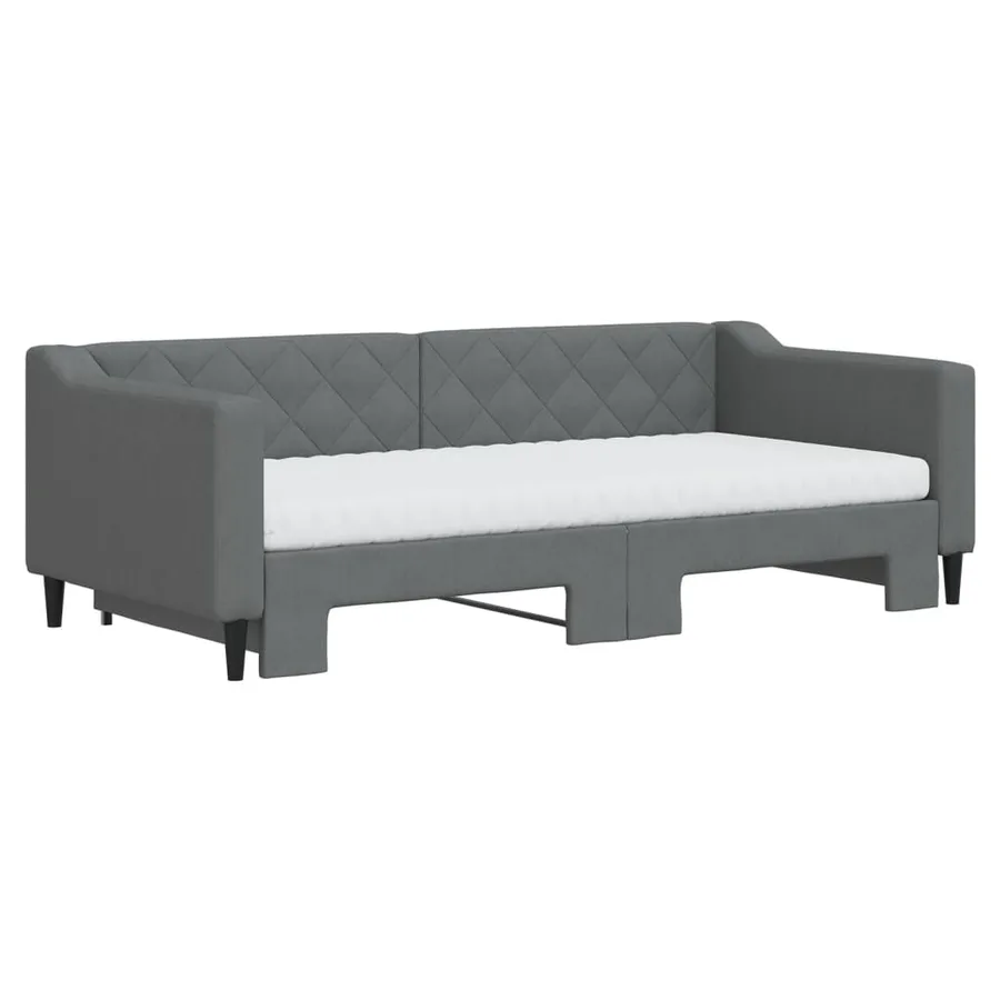 Lit de jour avec gigogne et matelas gris foncé 90x190 cm tissu - 3