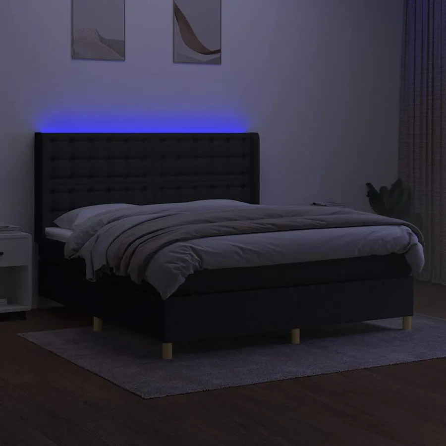 Sommier à lattes de lit matelas et LED Noir 180x200 cm Tissu - 3
