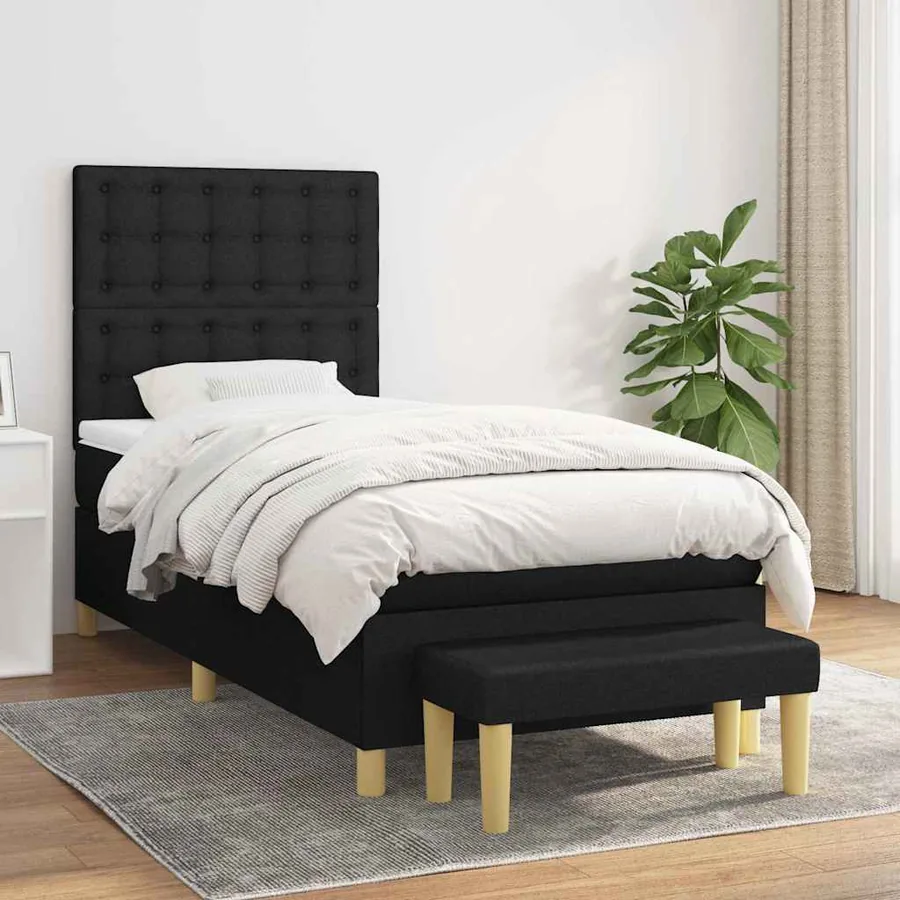 Sommier à lattes de lit avec matelas Noir 90x200 cm Tissu