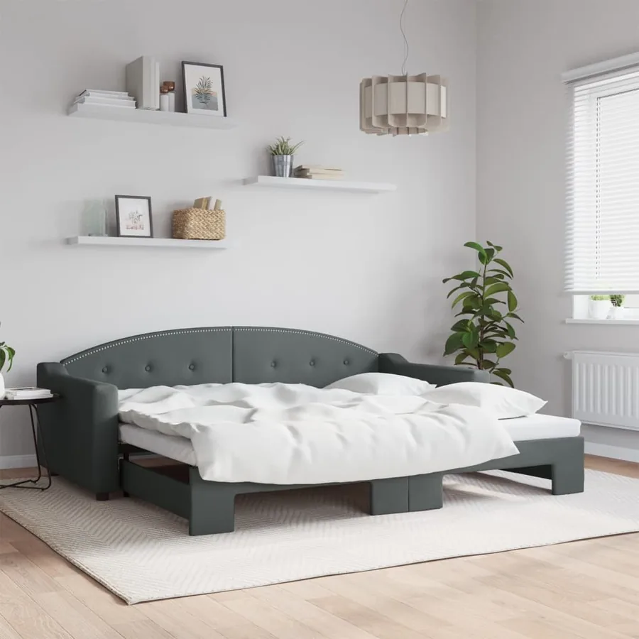 Lit de jour avec gigogne sans matelas gris foncé 90x200 cm
