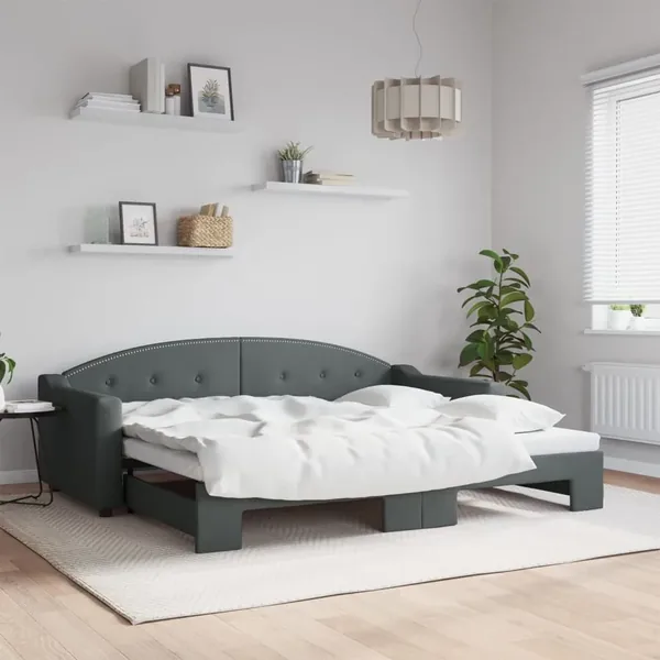 Lit de jour avec gigogne sans matelas gris foncé 90x200 cm