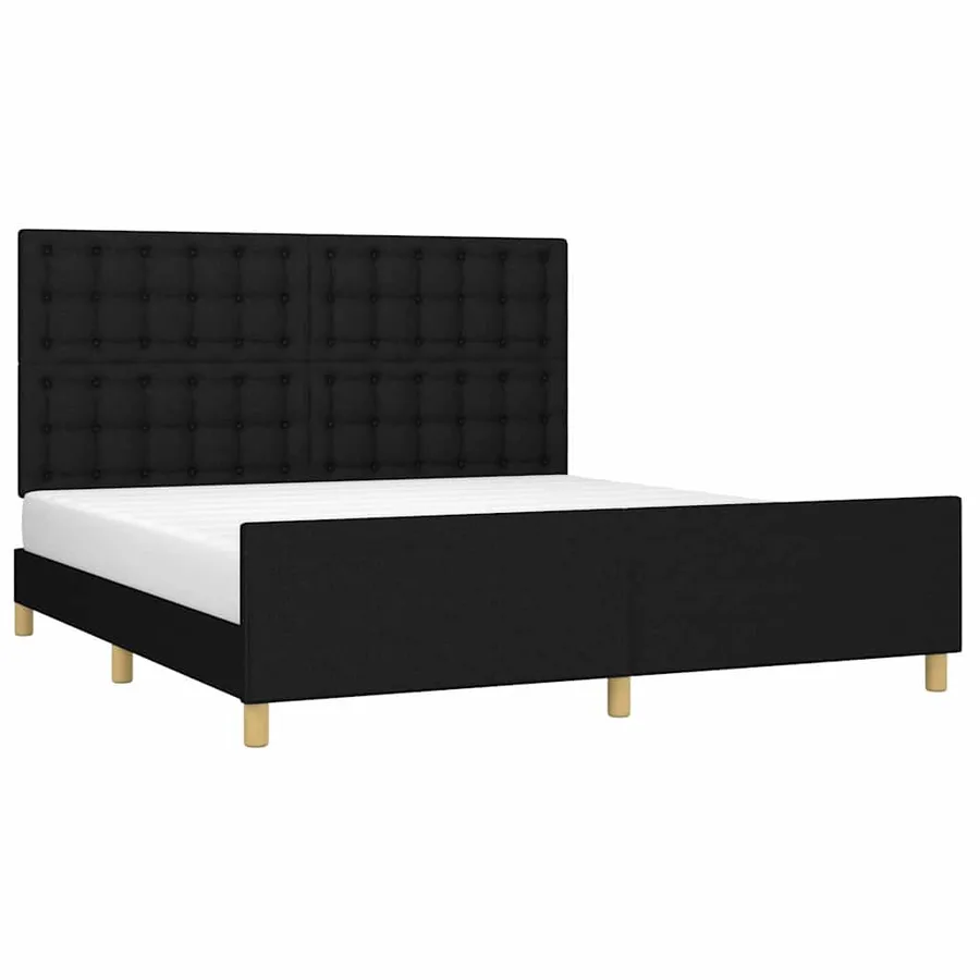 Cadre de lit sans matelas noir tissu - 3