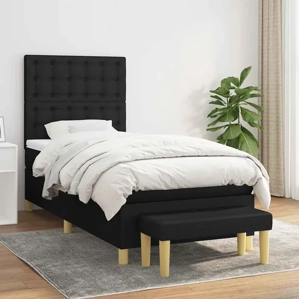 Sommier à lattes de lit avec matelas Noir 90x190 cm Tissu