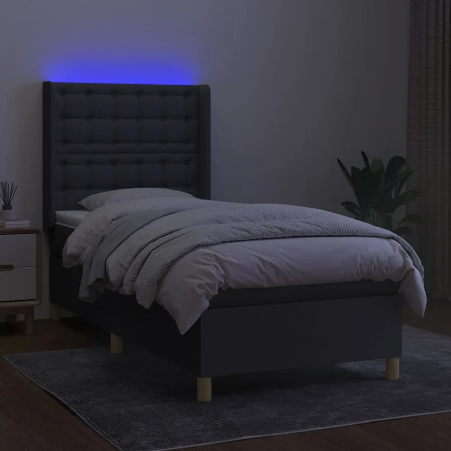 Sommier à lattes de lit matelas LED Gris foncé 90x200cm Tissu - 3