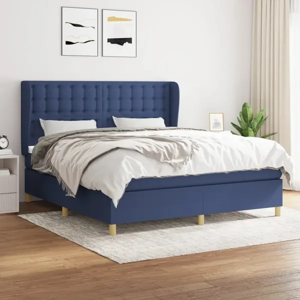 Sommier à lattes de lit avec matelas Bleu 180x200 cm Tissu