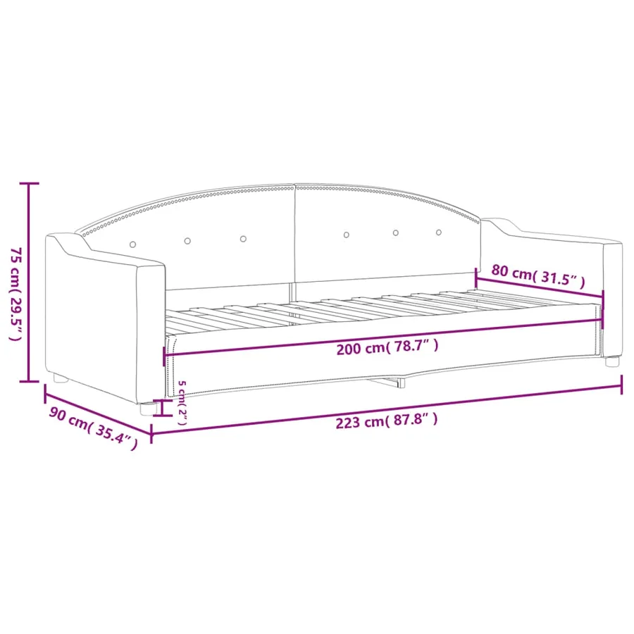 Lit de repos sans matelas gris foncé 80x200 cm tissu - 8