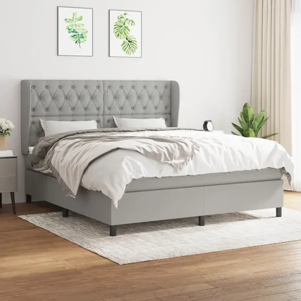 Sommier à lattes de lit avec matelas Gris clair 160x200cm Tissu