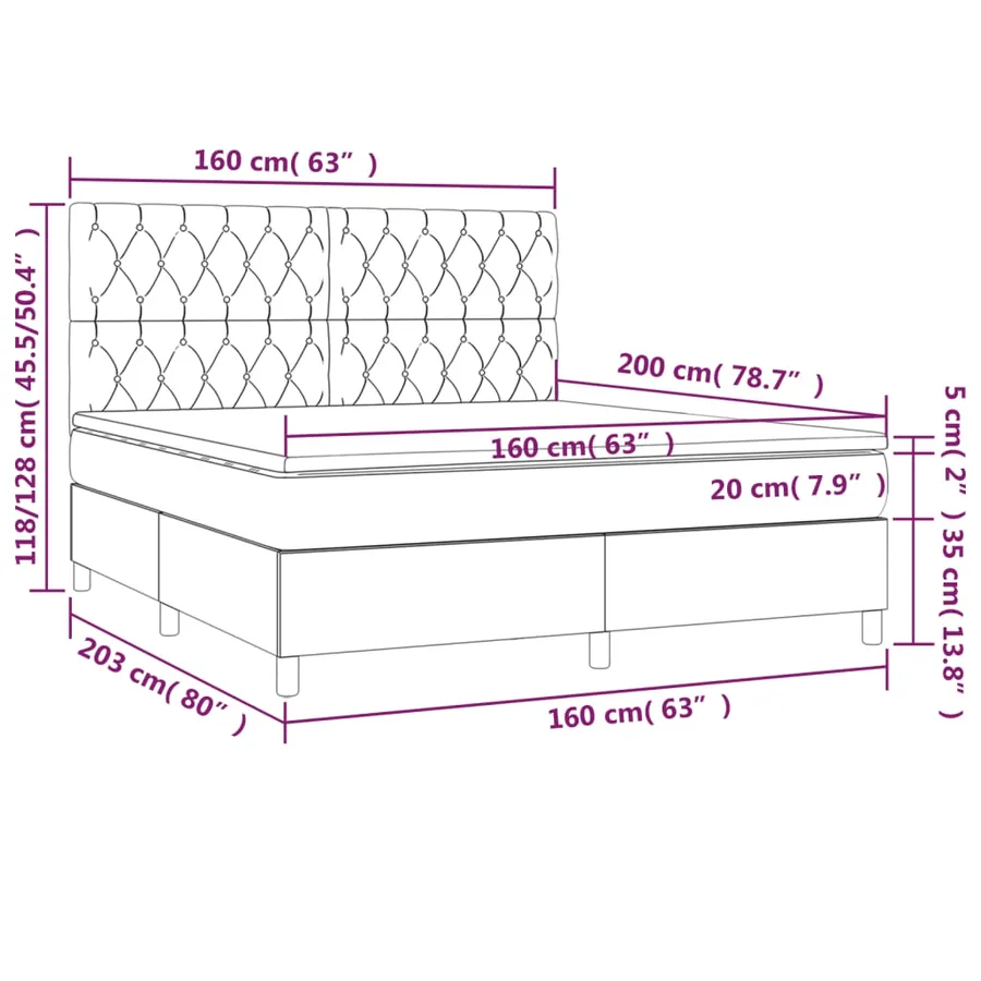 Sommier à lattes de lit avec matelas Gris clair 160x200cm Tissu - 6