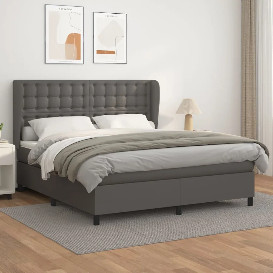 Sommier à lattes de lit avec matelas Gris 180x200 cm Similicuir