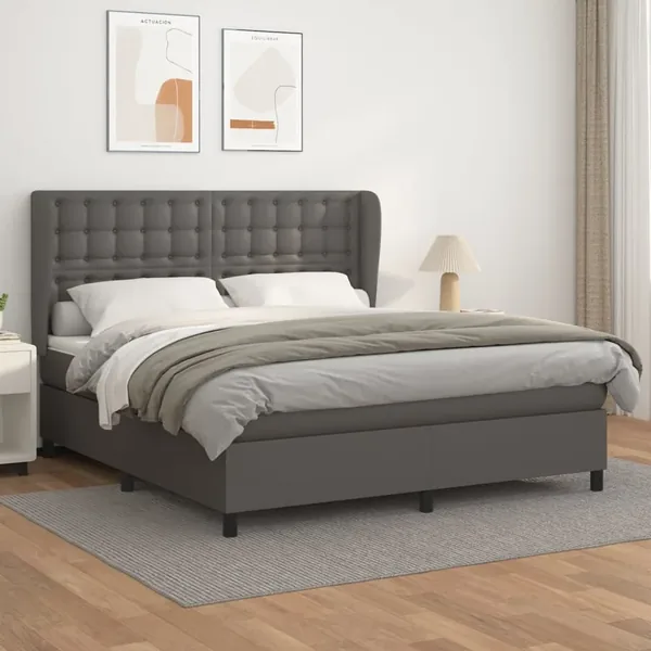 Sommier à lattes de lit avec matelas Gris 180x200 cm Similicuir