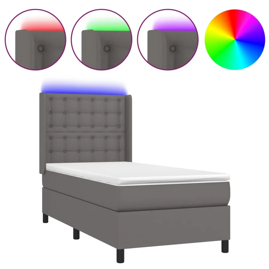 Sommier à lattes de lit matelas LED Gris 90x190 cm Similicuir - 2