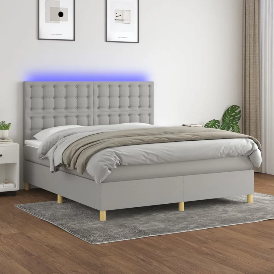 Sommier à lattes de lit et matelas et LED Gris clair 180x200 cm