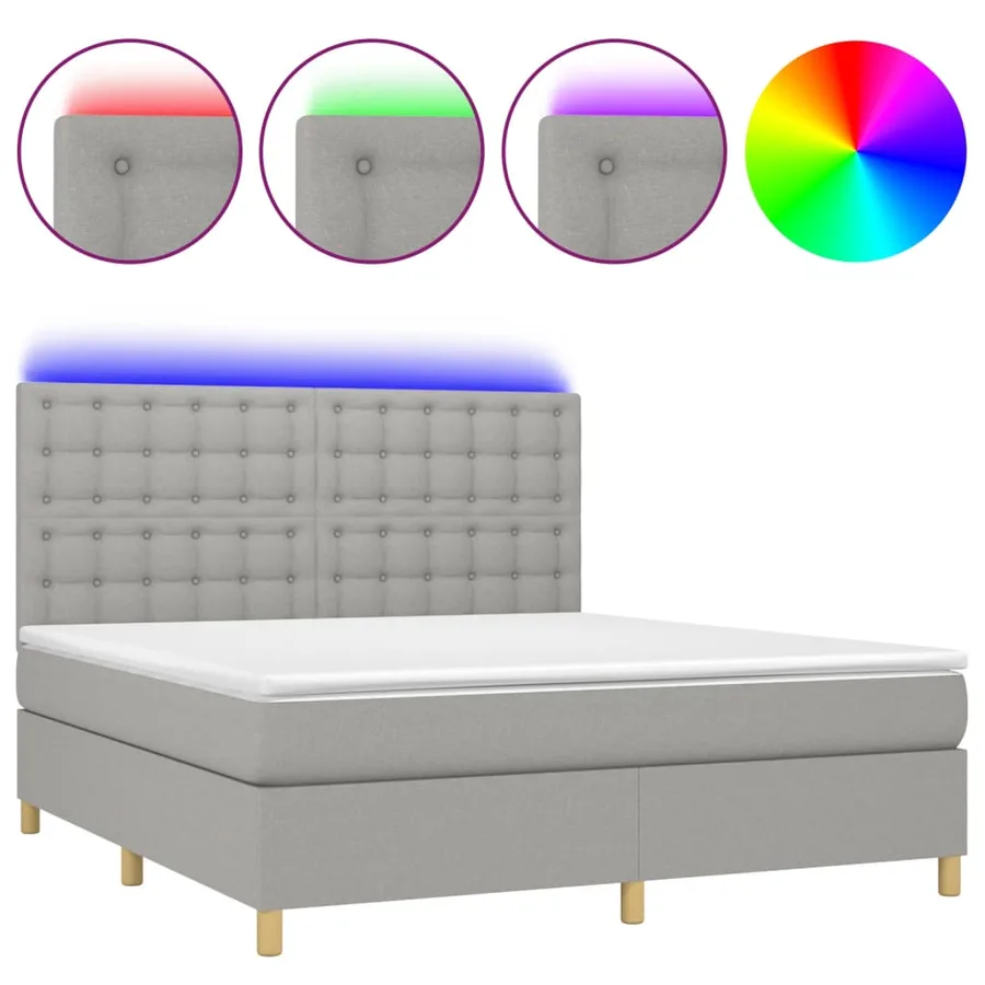 Sommier à lattes de lit et matelas et LED Gris clair 180x200 cm - 2