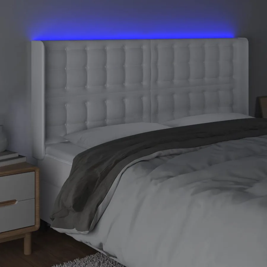Tête de lit à LED Blanc 203x16x118/128 cm Similicuir - 4