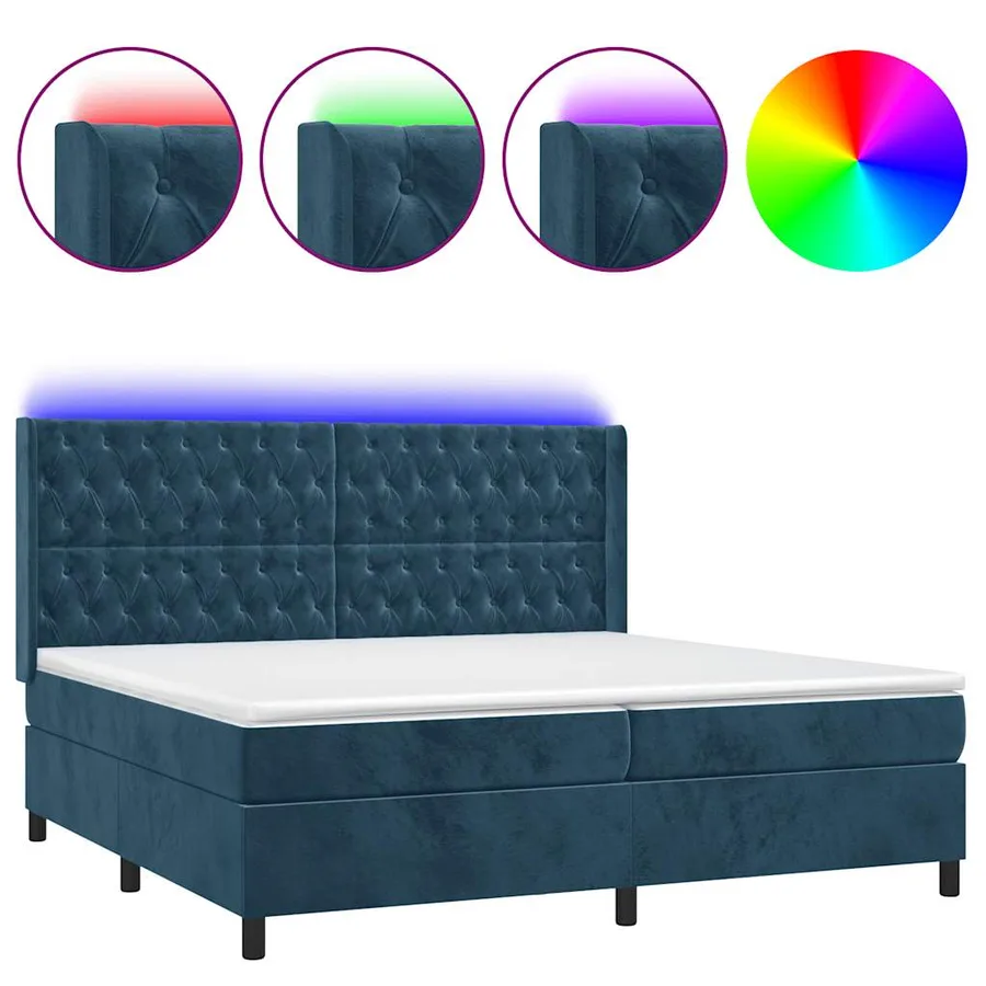 Sommier à lattes de lit matelas et LED Bleu foncé 200x200 cm - 2