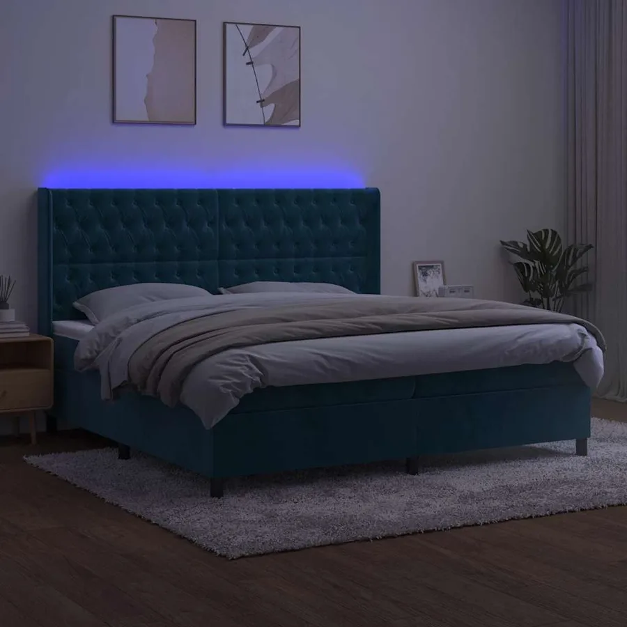 Sommier à lattes de lit matelas et LED Bleu foncé 200x200 cm - 4
