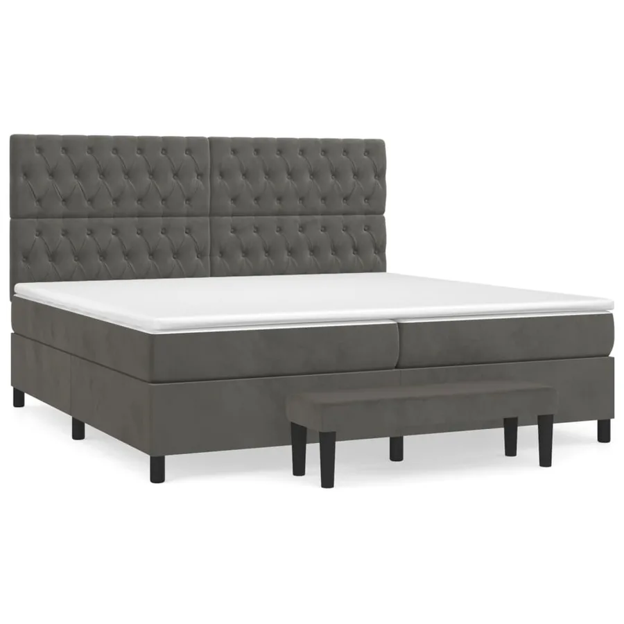 Sommier à lattes de lit et matelas Gris foncé 200x200cm Velours - 2