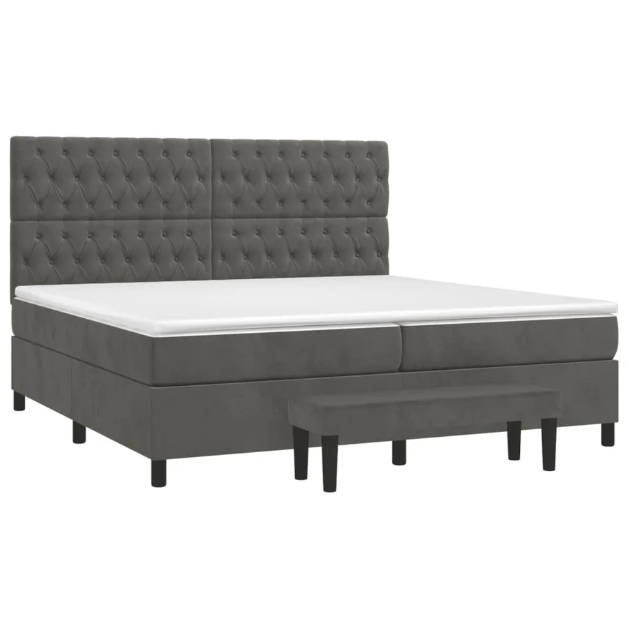 Sommier à lattes de lit et matelas Gris foncé 200x200cm Velours - 3