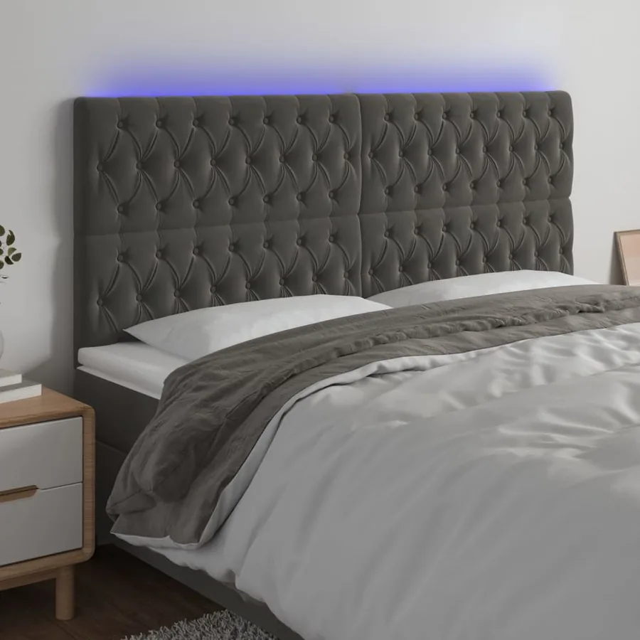 Tête de lit à LED Gris foncé 200x7x118/128 cm Velours