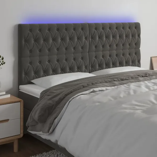 Tête de lit à LED Gris foncé 200x7x118/128 cm Velours