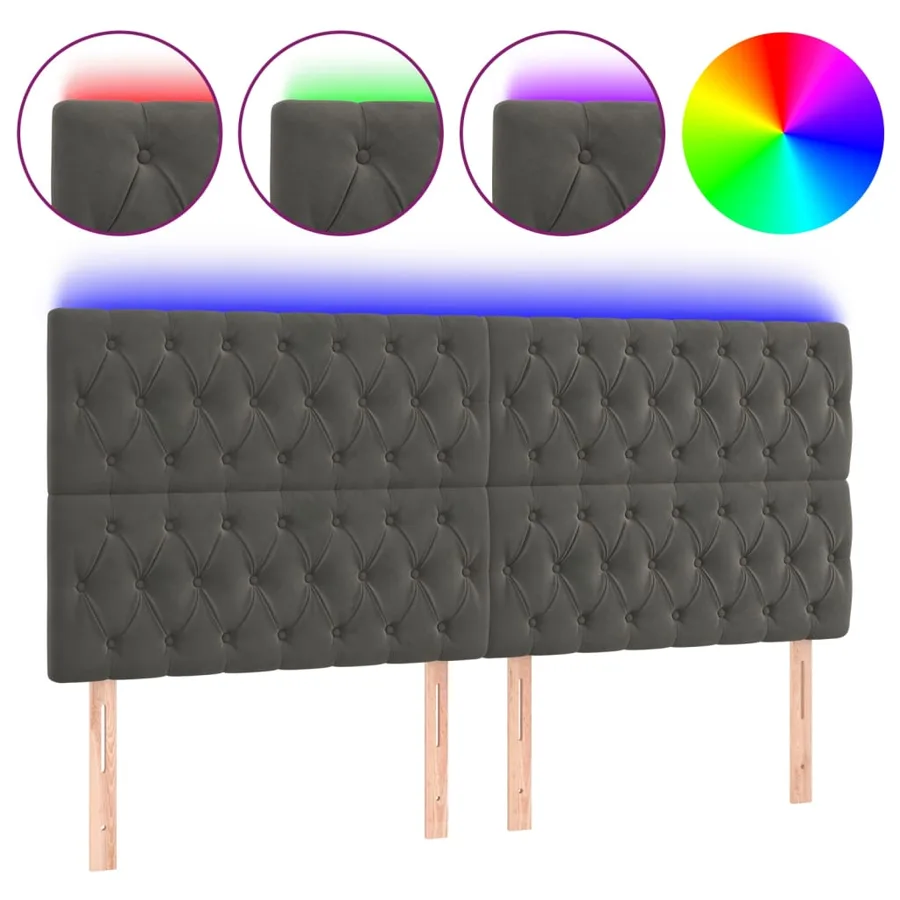 Tête de lit à LED Gris foncé 200x7x118/128 cm Velours - 2