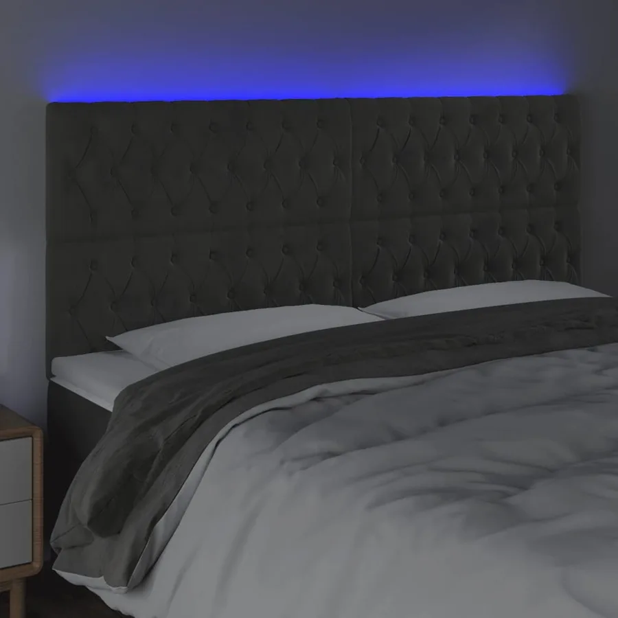 Tête de lit à LED Gris foncé 200x7x118/128 cm Velours - 3