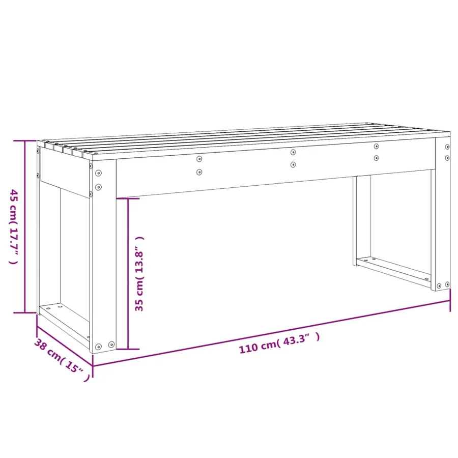 Banc de jardin gris 110x38x45 cm bois massif de pin - 8