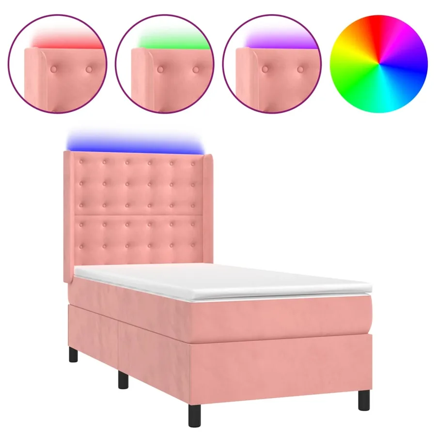 Sommier à lattes de lit matelas et LED Rose 100x200 cm Velours - 2