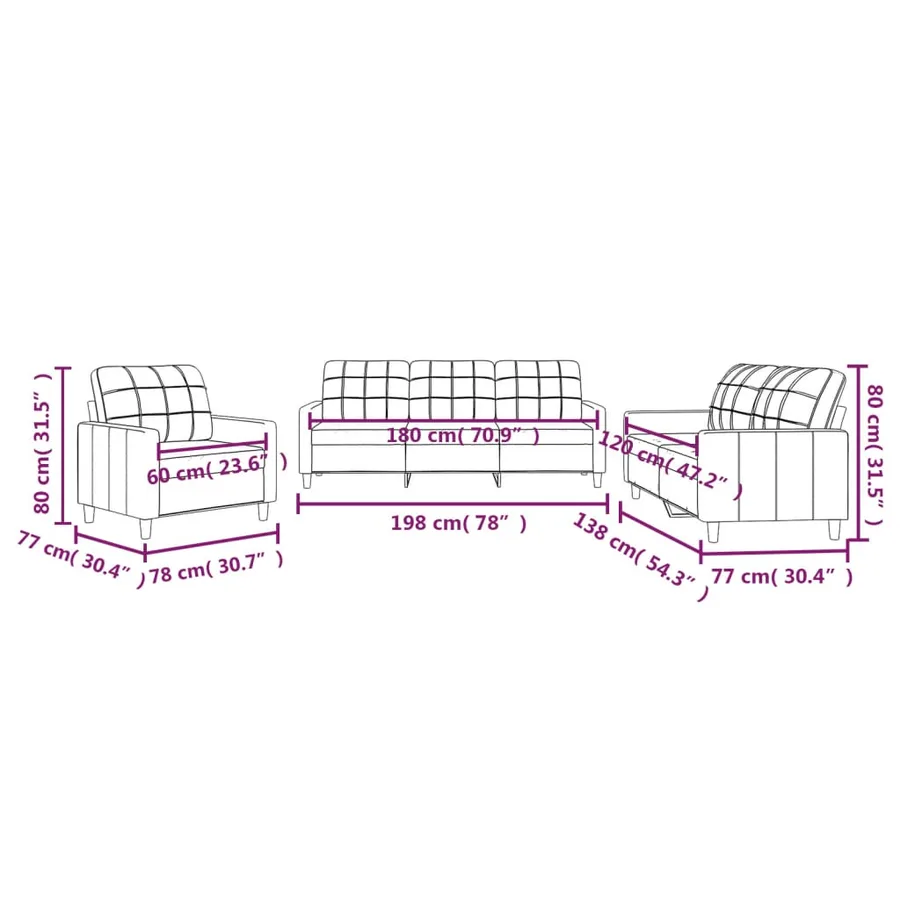 Ensemble de canapés 3 pcs avec coussins Crème Tissu - 8