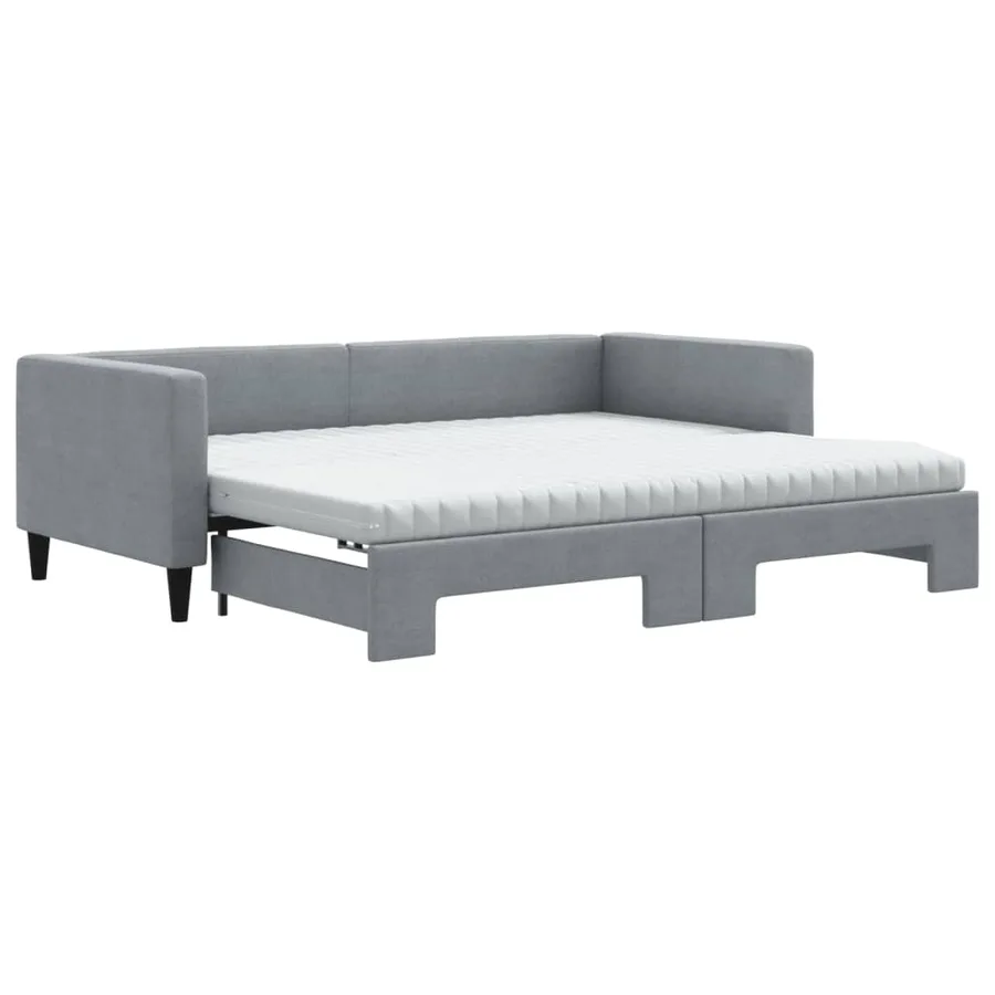 Lit de jour avec gigogne et matelas gris clair 90x190 cm tissu - 2