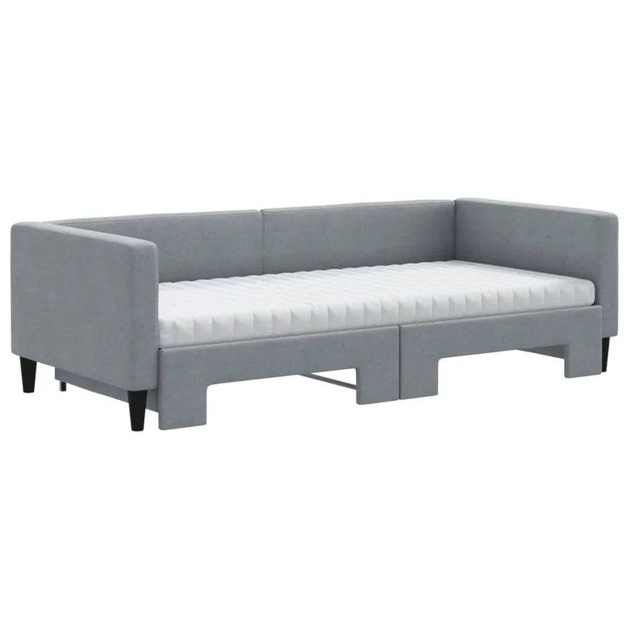 Lit de jour avec gigogne et matelas gris clair 90x190 cm tissu - 3
